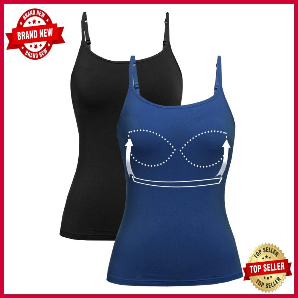 Built-In Padded Bra Camisole Tank Top Adjustable Straps Viscose Blend - Picture 1 of 7